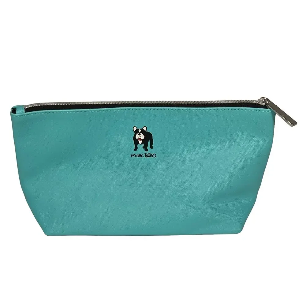 Marc Tetro French Bulldog Turquoise Blue Makeup Cosmetic Zippered Case Bag